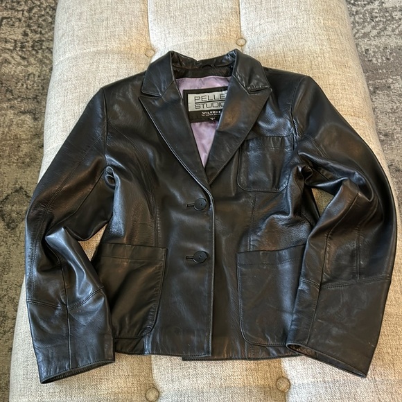 WILSONS PELLE STUDIO, BLACK BUTTERY SOFT LEATHER JACKET, SIZE SMALL - Picture 1 of 12